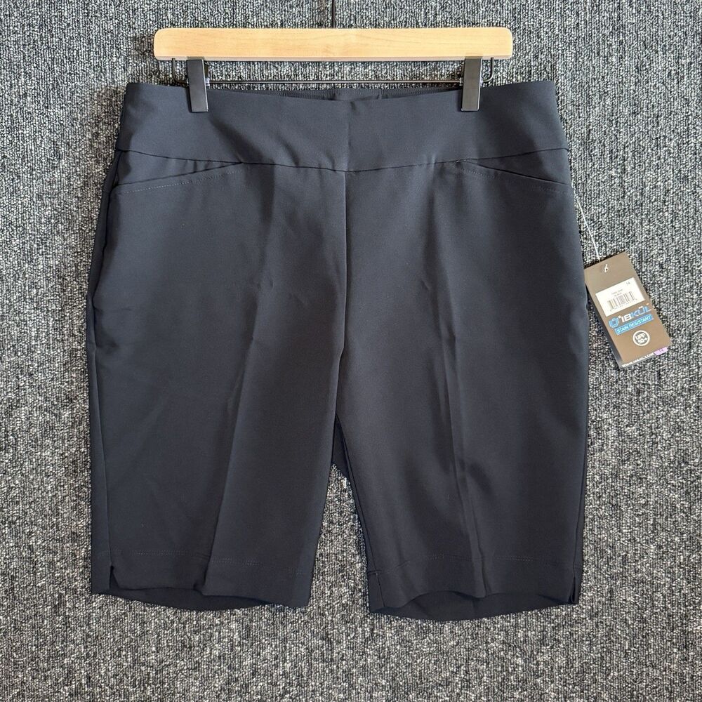 NWT IBKÜL Women's Black Shorts Sz 14 Golf Athleisure Pull On Stain Resistant